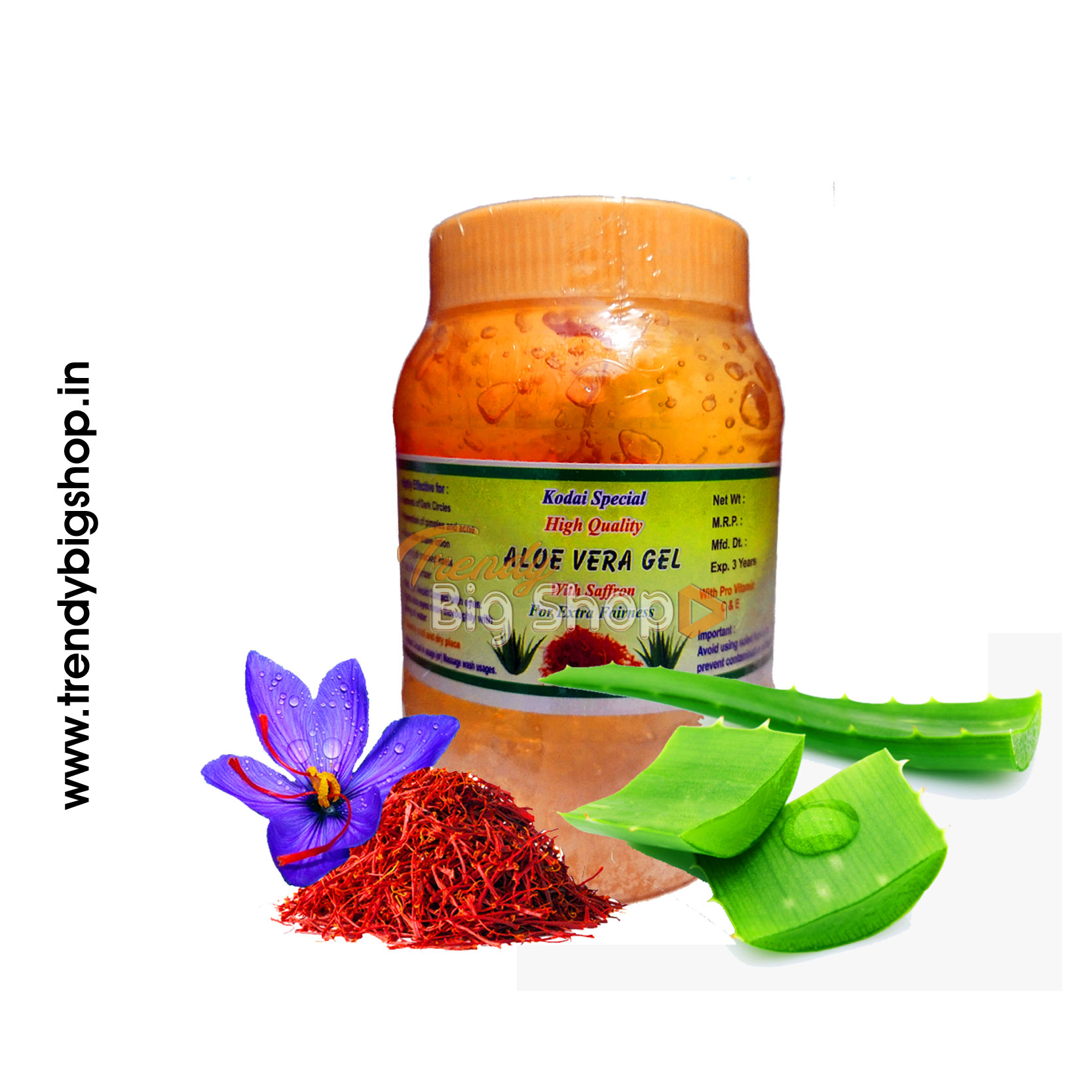 Aloevera Gel with saffron 250gm, Natural Aloevera product in Kodaikanal, India Herbal online store